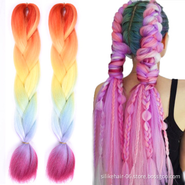 Low Price 24 Inch Ombre Pink Purple Green PROTECTIVE STYLE LIGHTWEIGHT Jumbo Braids Hair Easy Braiding Synthetic Hair Extensions